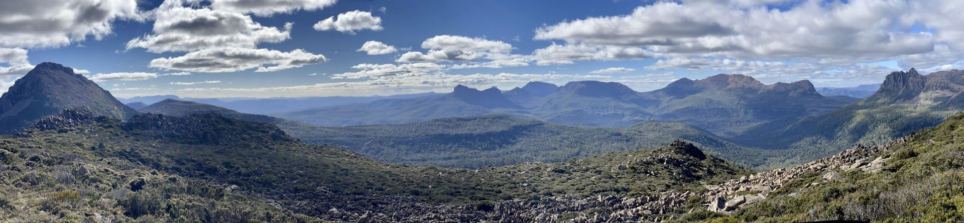 Panoramic view across the Tasmanian ranges